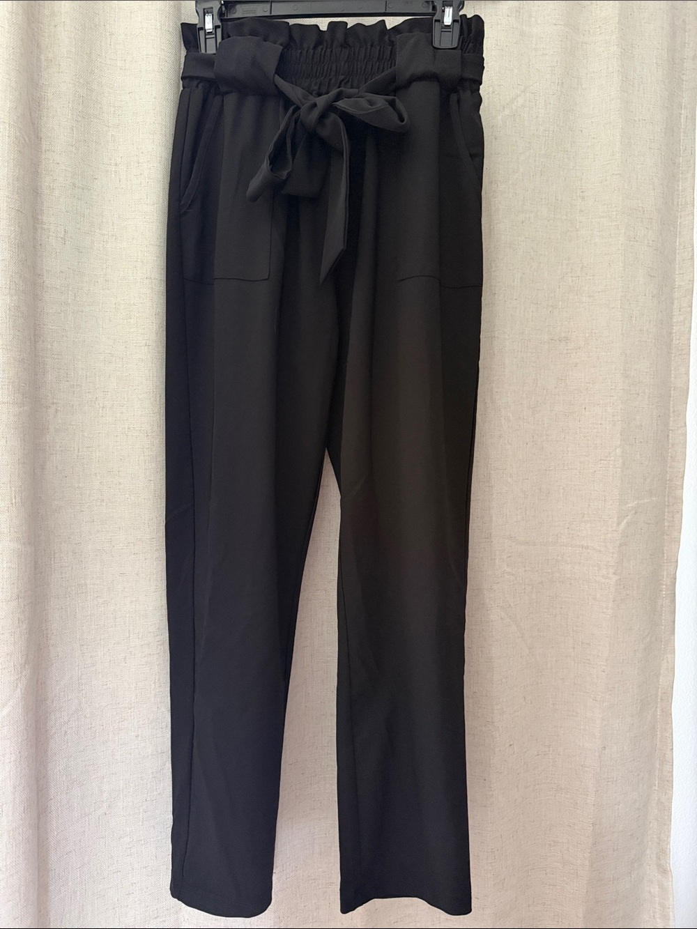 Grace Karin Black High-Waist Tie-Front Straight Leg Pants